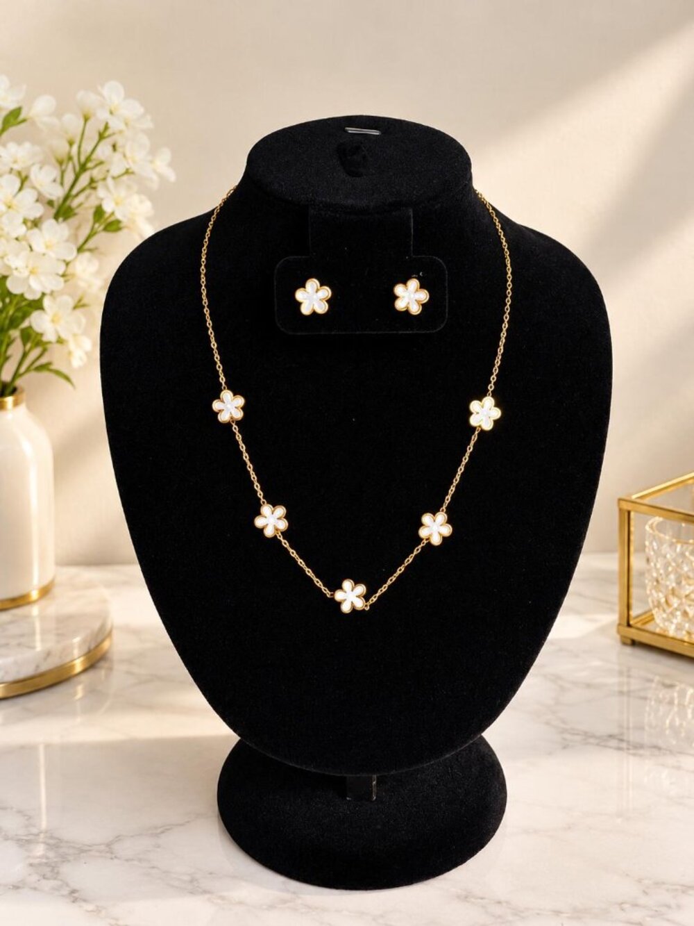✨ Flower Meadow PVD Gold-Plated Stainless Steel Necklace & Earrings Set